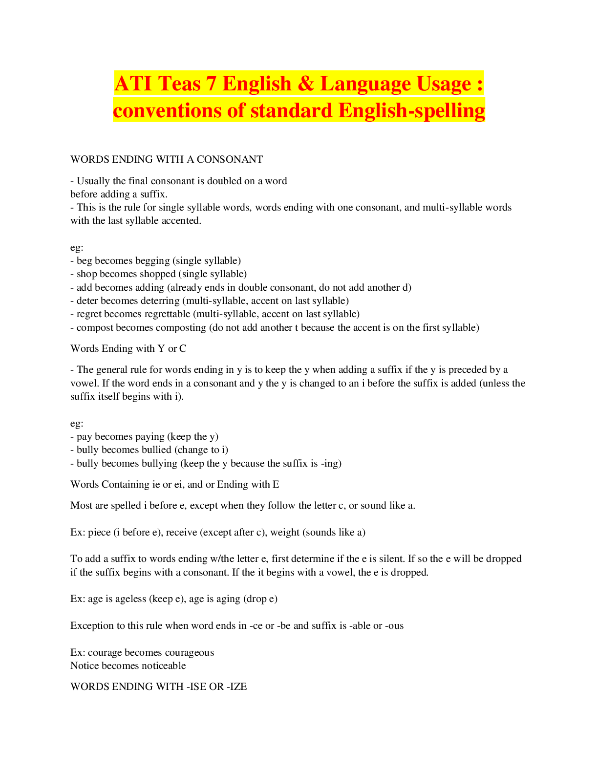Preview image for ATI Teas 7 English & Language Usage : conventions of standard English-spelling